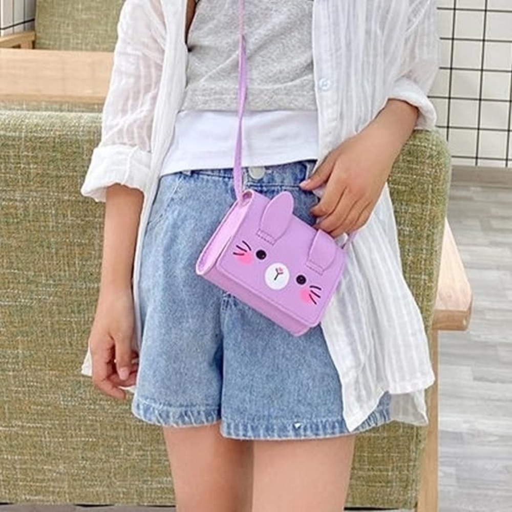 Kids Cute Bunny Face Crossbody Bags, 1 Lavender & 1 Beige, Child Purse - Picture 4 of 10